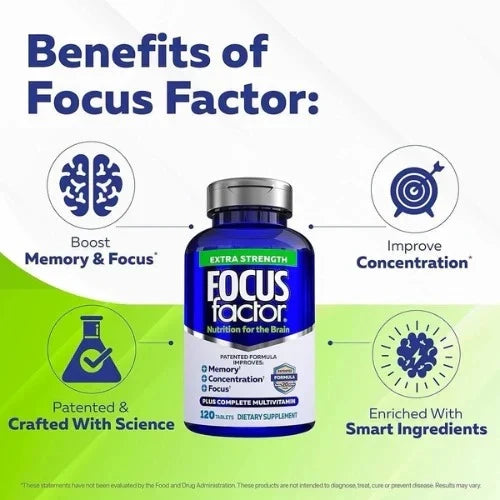 Focus Factor Adults Extra Strength Brain Supplement for Memory – 120 Tablets – New Sealed – 100% Authentic